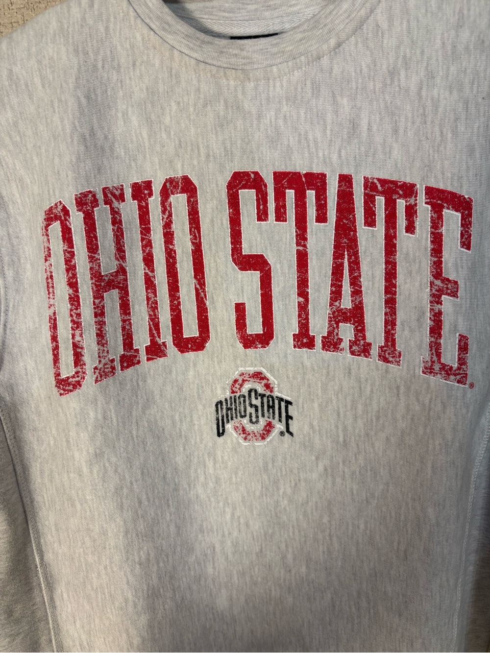 Ohio State Lightweight Crewneck Sweatshirt in Light Gray with Red Print - Picture 2 of 4
